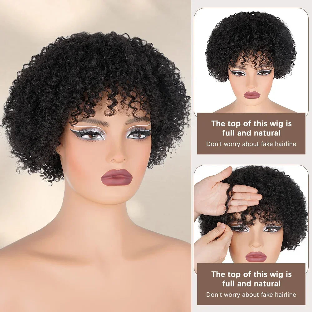 Afro Kinky Curly Bob Wig With Bangs