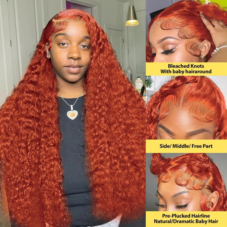 Orange colored Deep Water wave wig