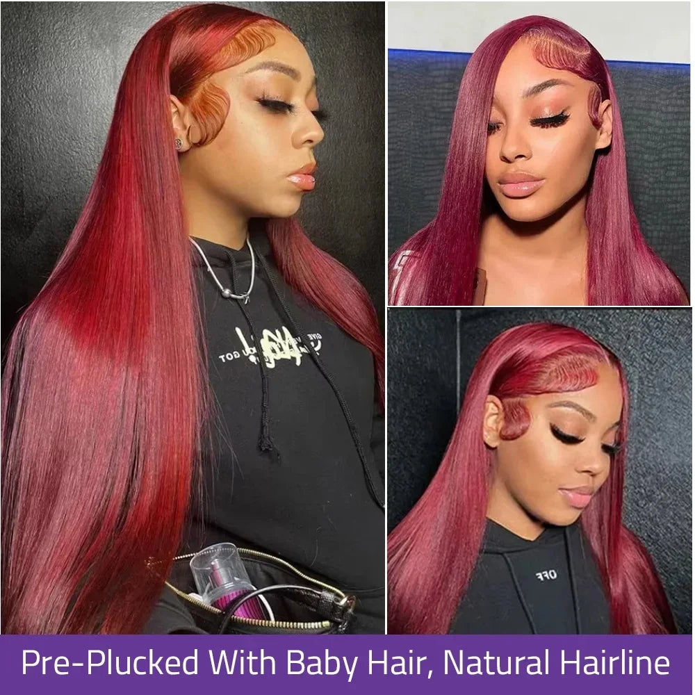 Burgundy Pre-Plucked Straight Wig