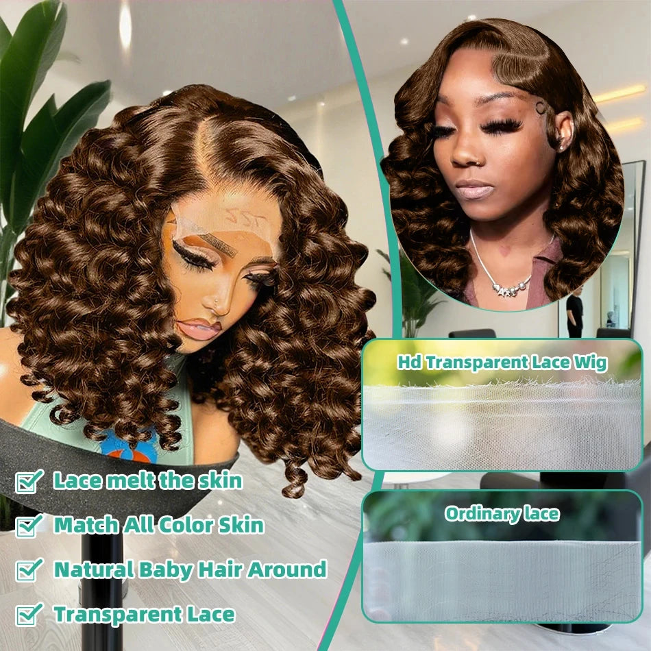 Brown Short Bob Loose Deep Wave Wigs