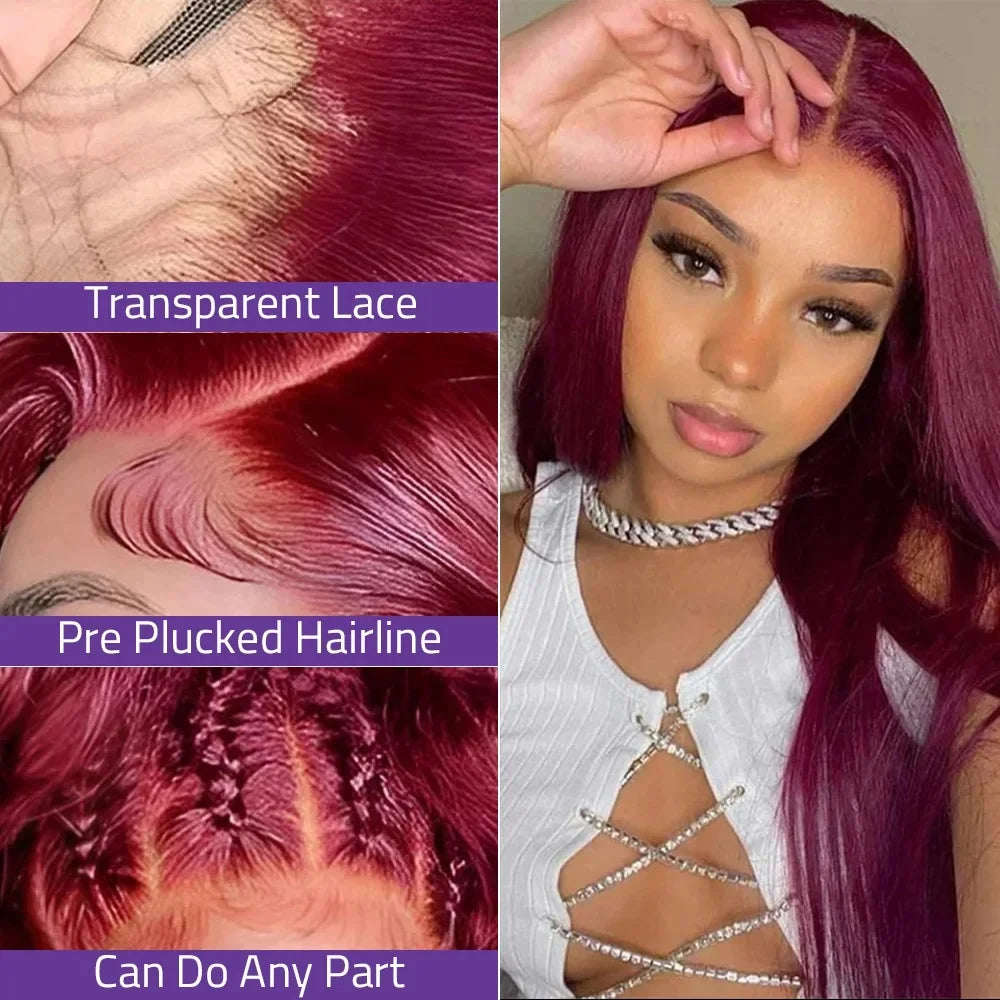 Burgundy Pre-Plucked Straight Wig