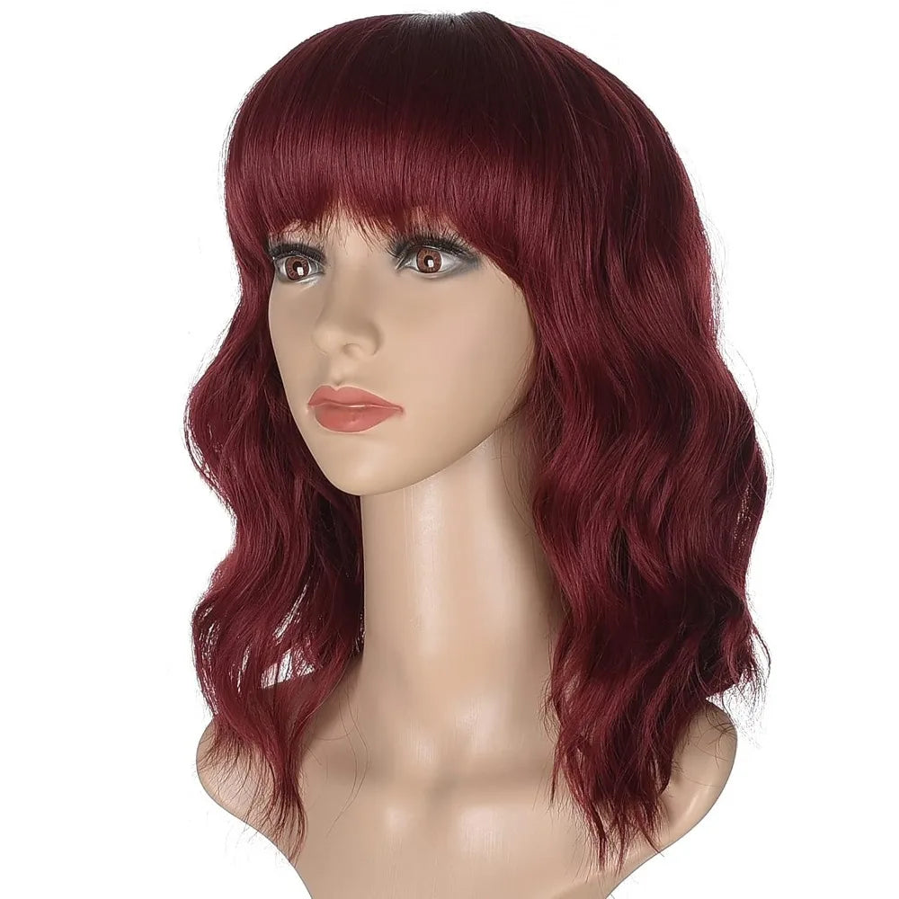 Short Loose Wavy Bob Wig with Bangs