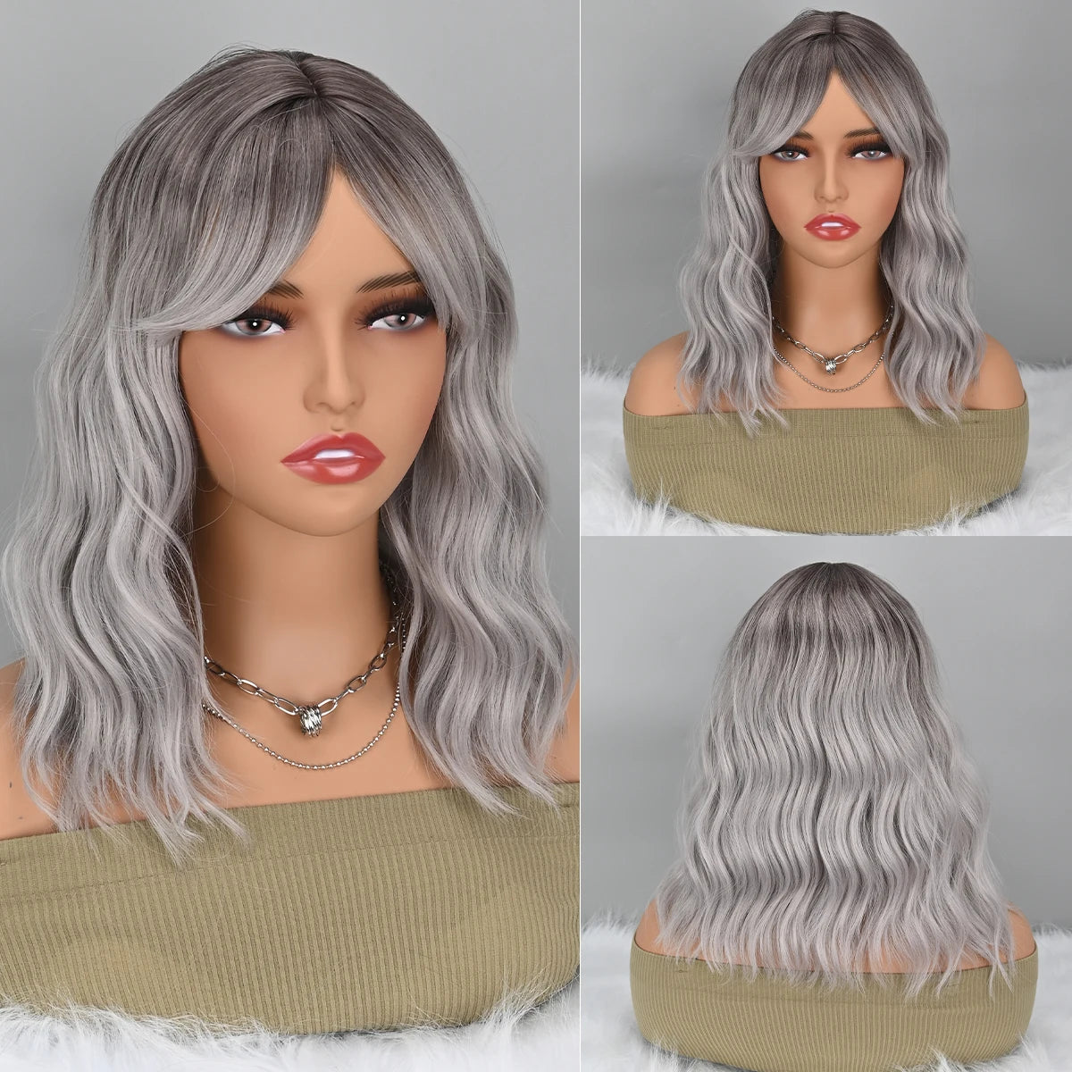 Gray and Black Bob Cosplay Wigs
