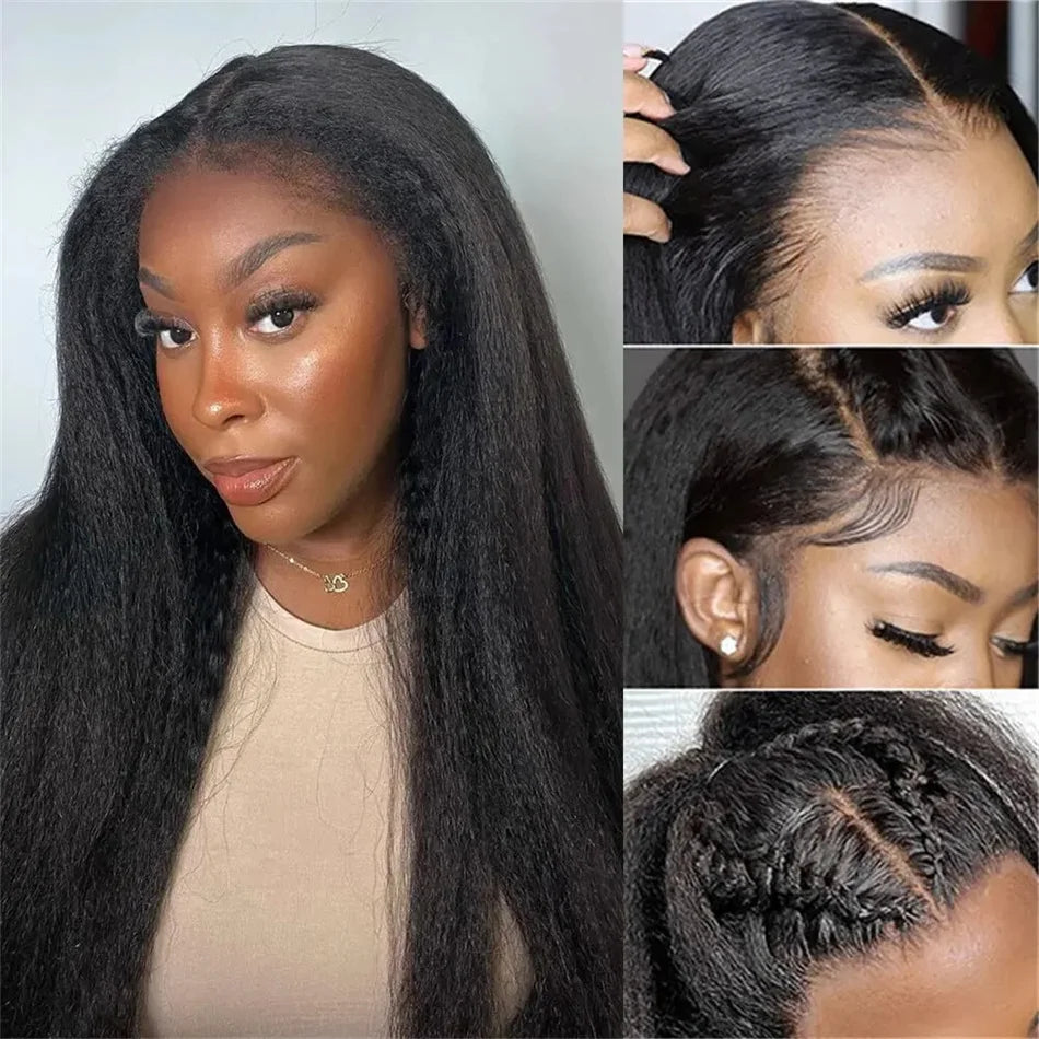 Transparent Yaki Kinky Straight Wigs