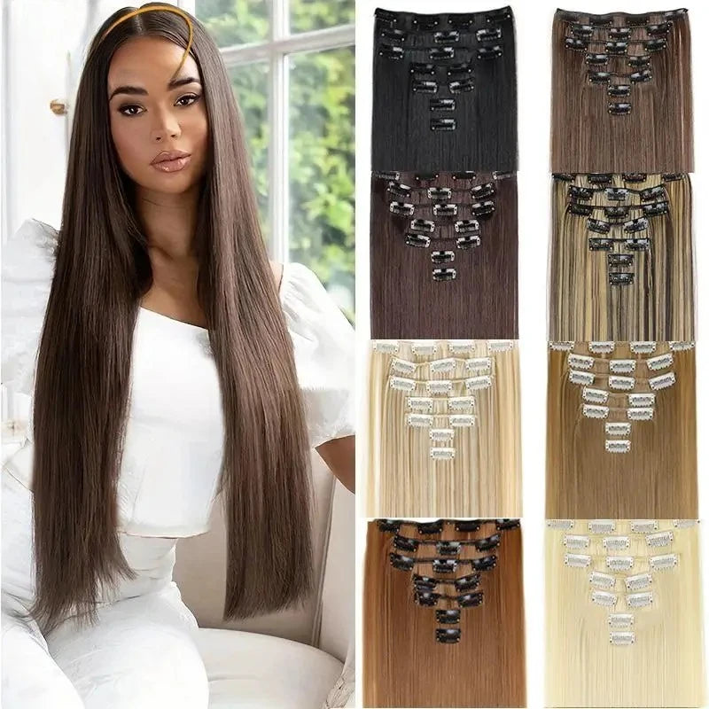 7Pcs/set Long Straight Hair Extension