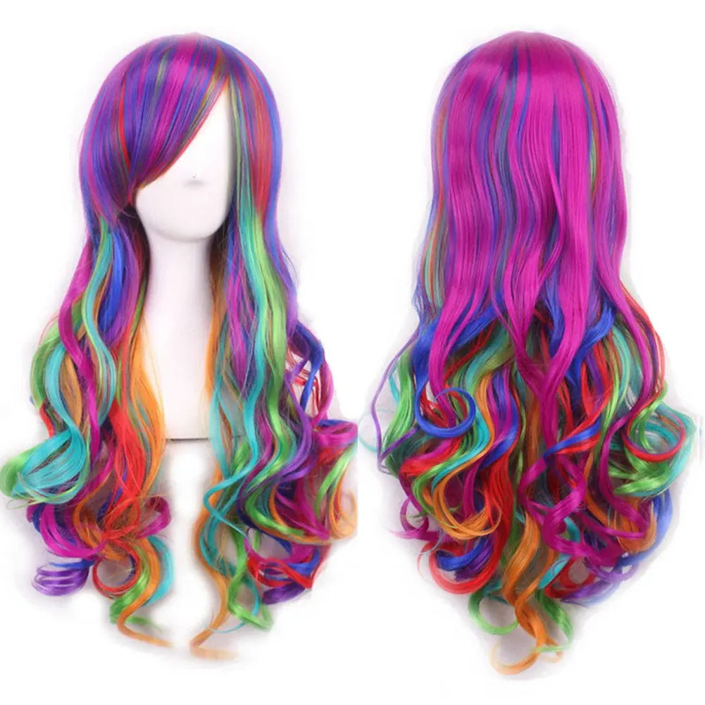 Synthetic Rainbow Cosplay Wig with Bangs