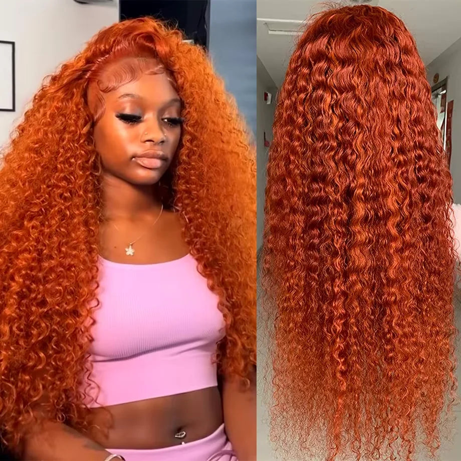 Orange colored Deep Water wave wig