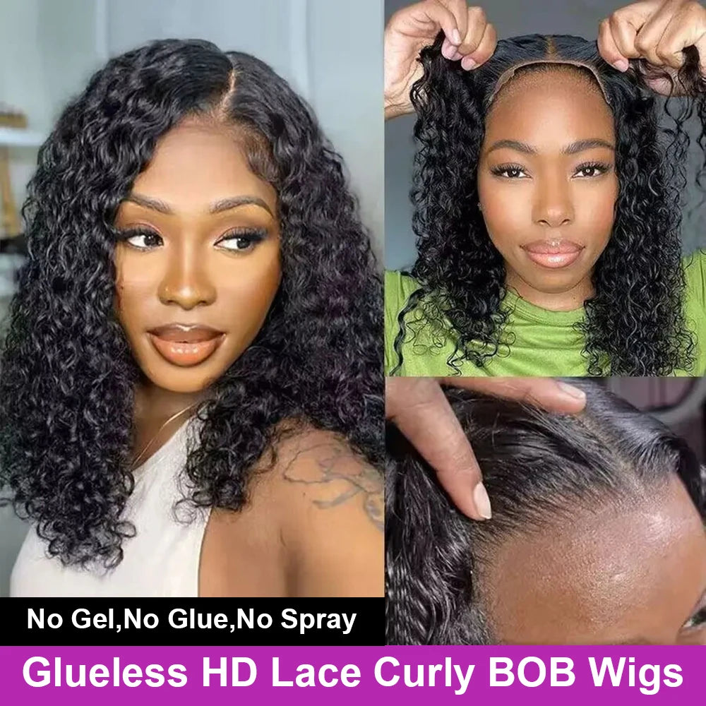 Short Bob Deep Water Wave Curly Wigs