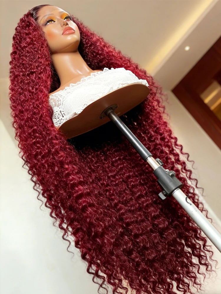 High Density Burgundy Deep Wave Wigs