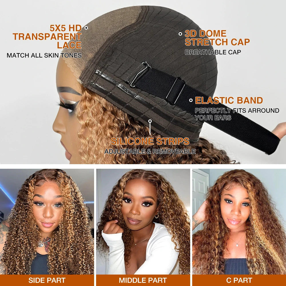 Honey Blonde Deep Wave Glueless Wigs