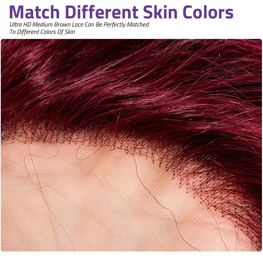 Burgundy Pre-Plucked Straight Wig