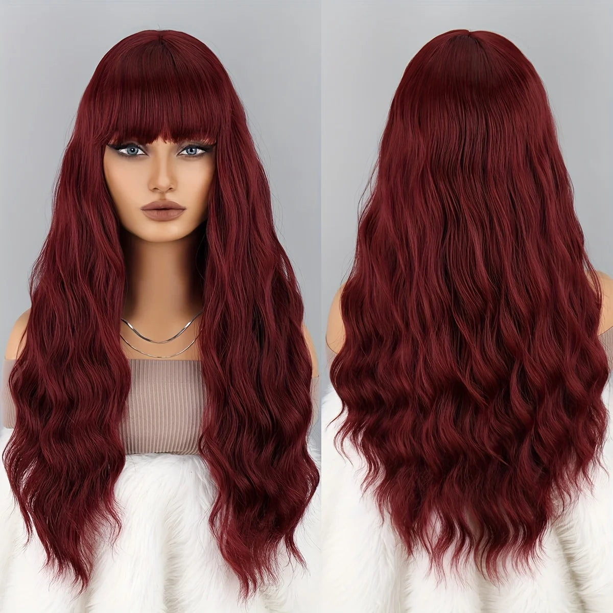 Burgundy Wig with Bangs