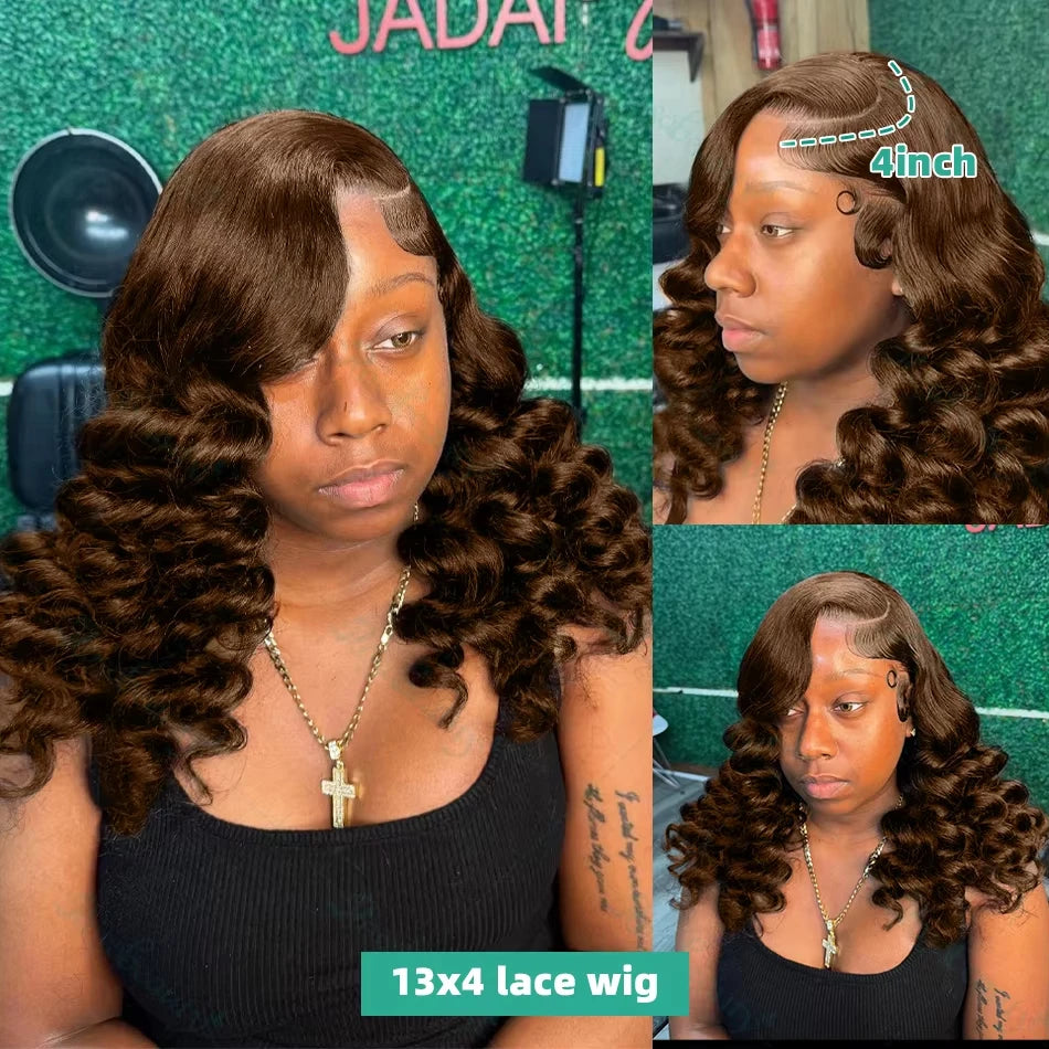 Brown Short Bob Loose Deep Wave Wigs