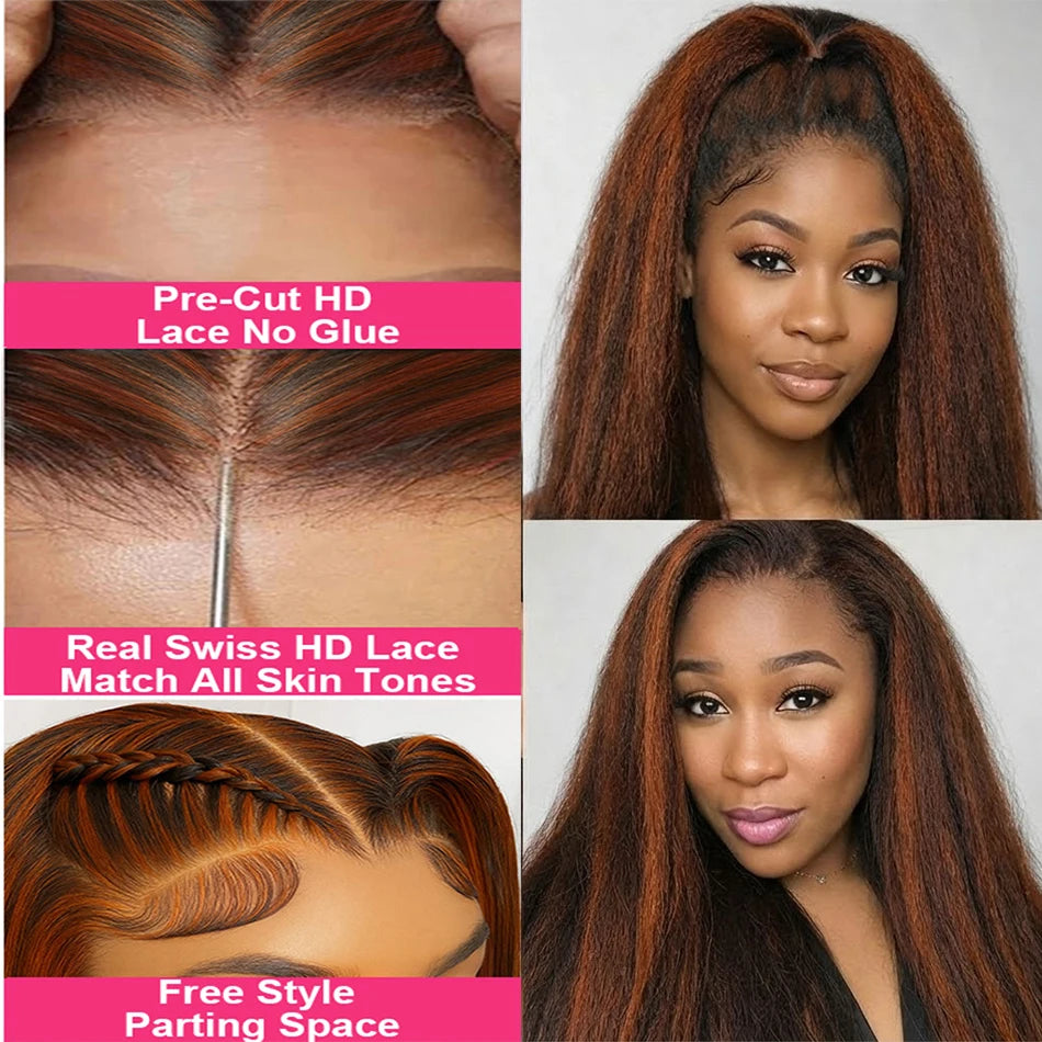 Ginger With Black Kinky Straight Glueless Wig