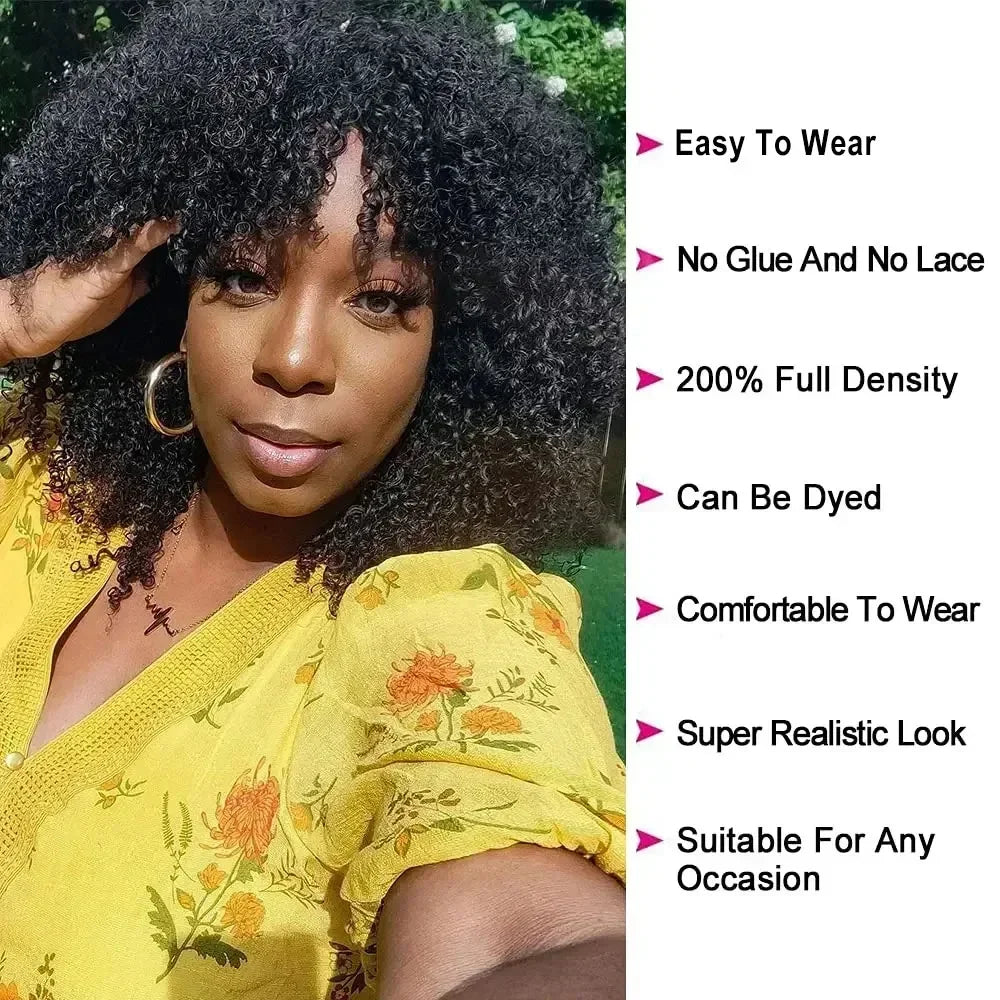 Afro Kinky Curly Wigs with Bangs