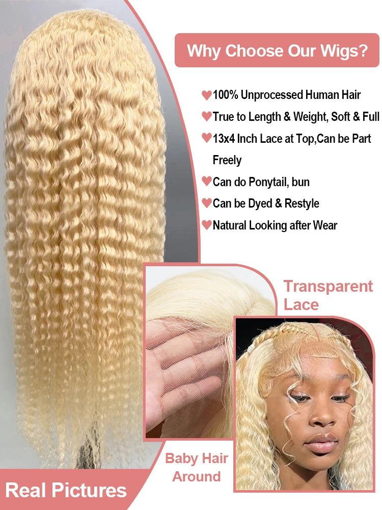 Curly Honey Blonde Water Wave Wigs