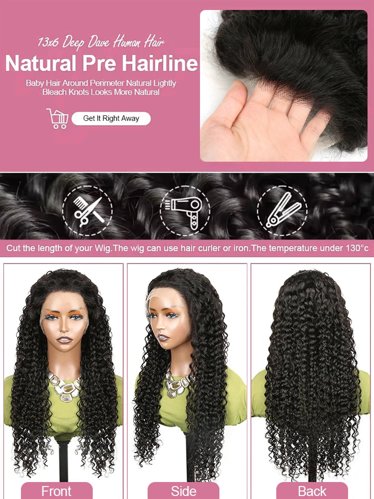 Glueless Deep Water Wave Curly Wigs