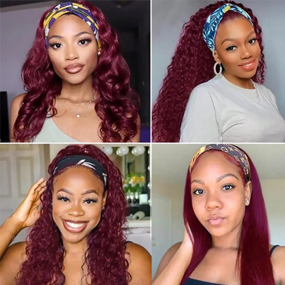 Burgundy Deep Water Wave Headband Wig
