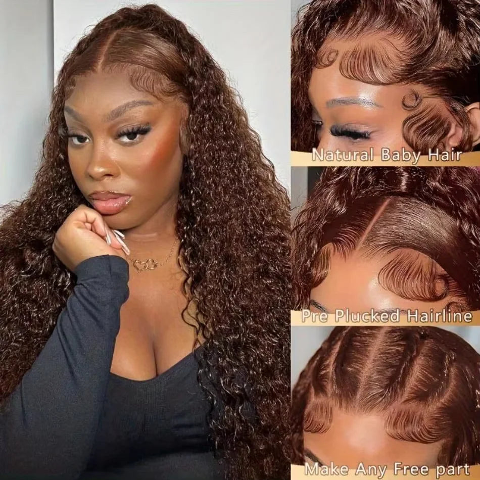 Chocolate Brown Curly Deep Wave Wig