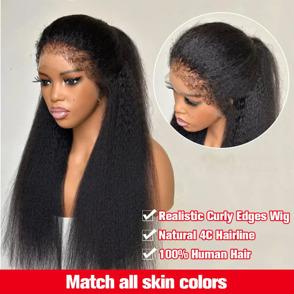 Yaki Kinky Straight Wigs With Curly Edges